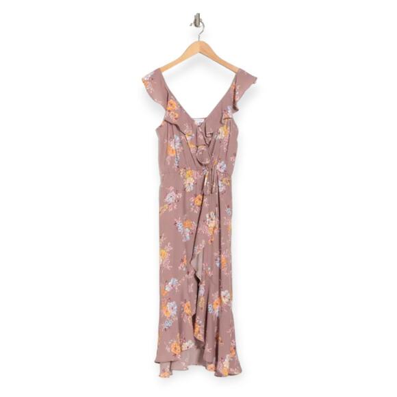 Socialite Ruffle Print Wrap Midi Dress Size Small NWT $40 MSRP - Picture 1 of 6